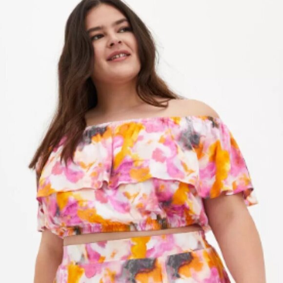TORRID | Watercolor Tie-Dye Off Shoulder Crop Top | Sz. 3X - Picture 2 of 9